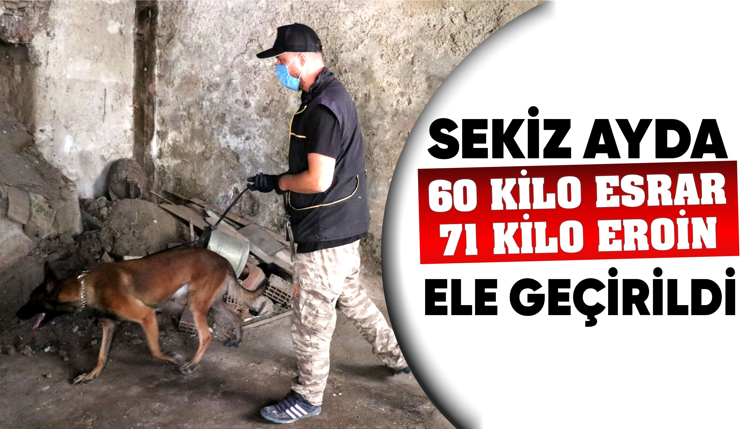 Son sekiz ayda 60 kilo esrar 71 kilo eroin ele geçirildi