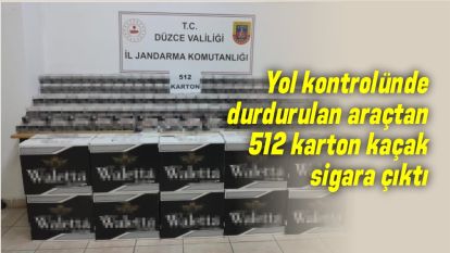 Yol kontrolünde durdurulan araçtan 512 karton kaçak sigara çıktı