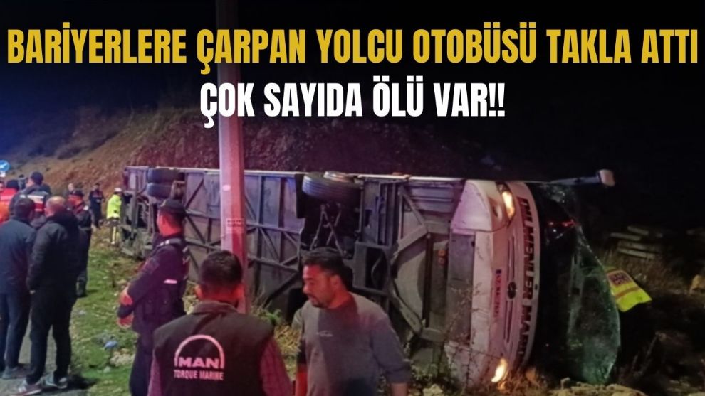 Mersin'de bariyerlere çarpan yolcu otobüsü takla attı!