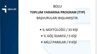 Bolu İşkur'dan eleman alınacak ilanı