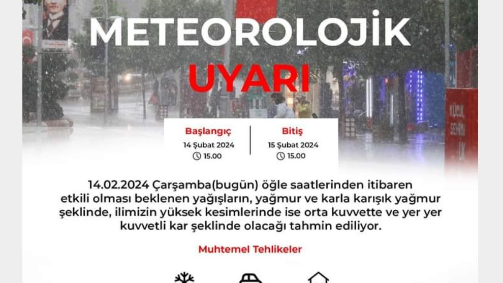 Bolu Valiliği Meteorolojik uyarı verdi