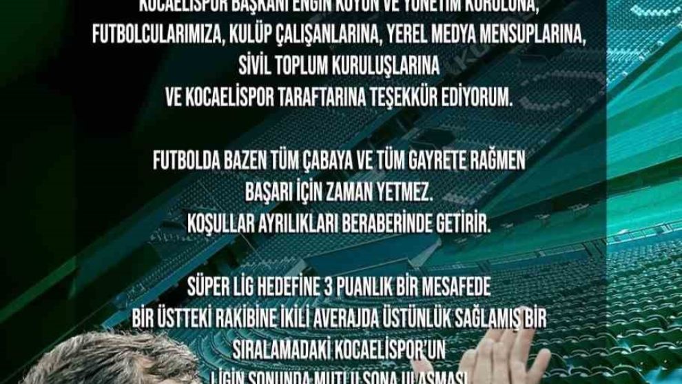 Ertuğrul Sağlam Kocaelispor’a böyle veda etti: 