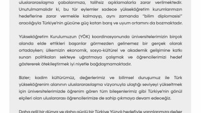 17 üniversiteden ortak bildiri: "Türkiye'nin gönül elçileri uluslararası öğrencilerimize sahip çıkmaya devam edeceğiz"