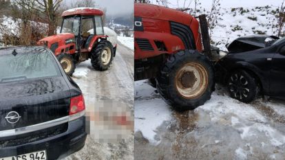 Bolu'da traktör ile otomobil kafa kafaya çarpıştı: 1 yaralı